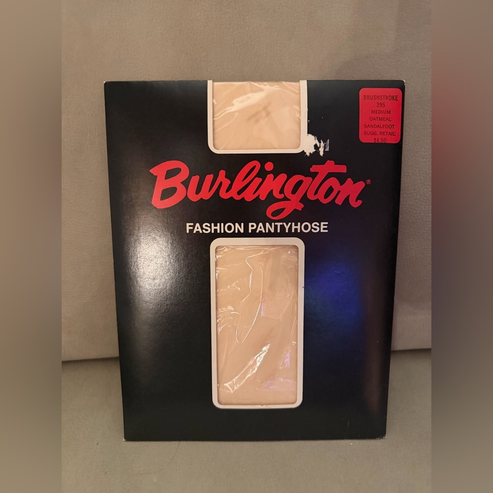 Vtg Burlington Brushstroke Pattern Pantyhose Size Medium Sade OATMEAL
